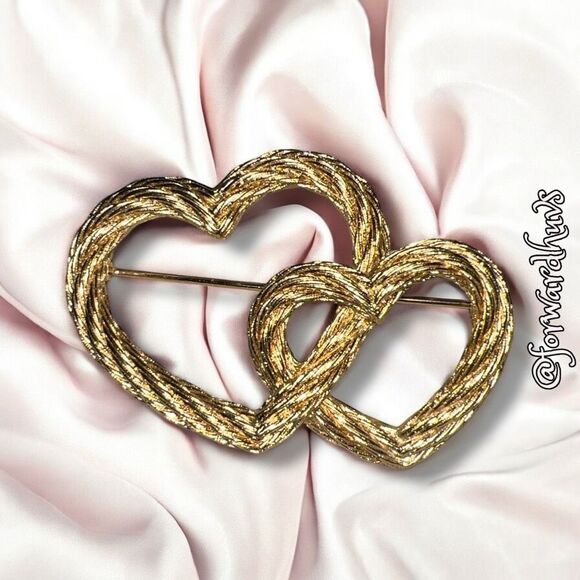 Christian Dior 1980 Vintage Double Heart Love Twist Rope Brooch - Picture 12 of 14